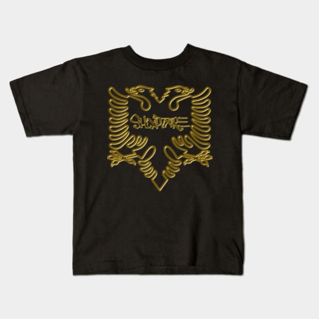 ALBANIAN FLAG w/ GOLD DESIGN Kids T-Shirt by MADMONKEEZ